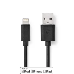 Nedis CCGL39300BK20 Lightning Kabel Usb 2.0 Apple Lightning 8-pins Usb-a Male 480 Mbps Vernikkeld 2.00 M Rond Pvc Zwart Label -Beste Speelgoed 5412810421008 2