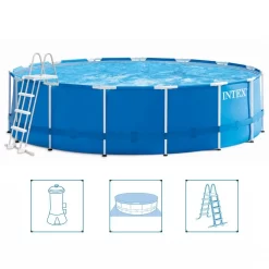 Intex 28242GN Metal Frame Zwembad 457×122 Cm + Filterpomp En Trap + Accessoires Blauw