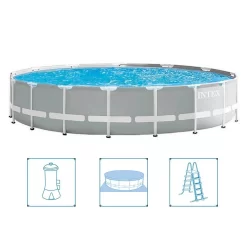 Intex 26756GN Prism Frame Zwembad 610×132 Cm + Filterpomp En Trap + Accessoires Grijs